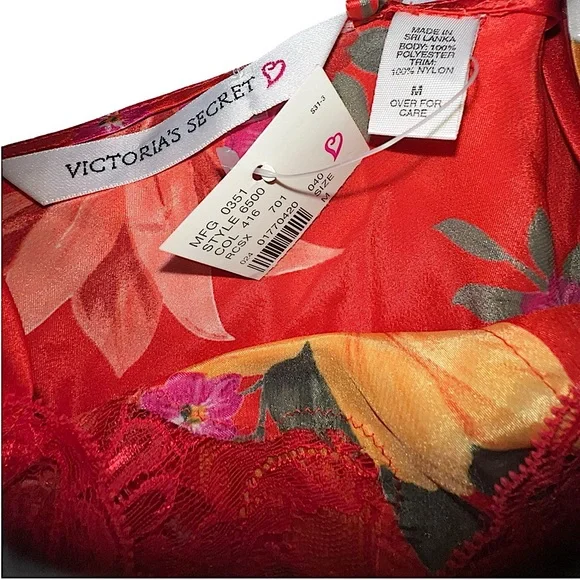 VICTORIA’S SECRET 90’s Vintage Orange Tropical Floral Satin Slip Dress M NWT - Picture 6 of 6